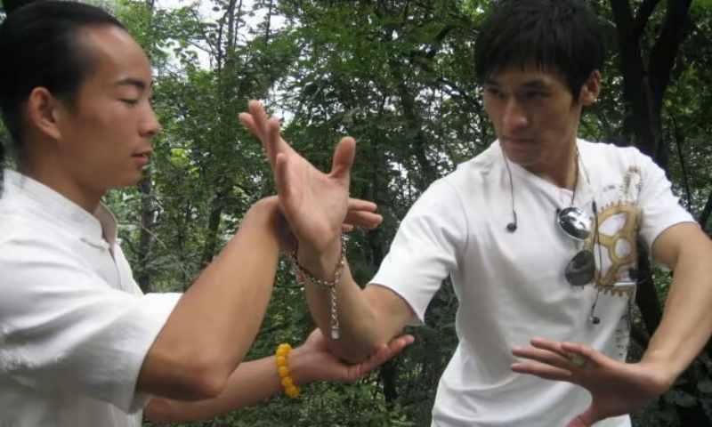 image shows master qingfengzi with kung fu star deng chao